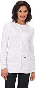 KOI Lite Women's Claire Button Front Solid Cardigan Scrub Jacket Medium White