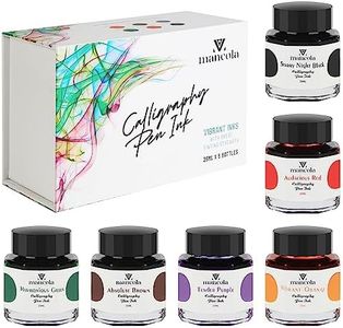 Mancola Lot de 6 flacons d'encre pour calligraphie, 6 couleurs, encre non carbone, dessin, écriture, art, artisanat, calligraphie, bouteilles de 28 ml