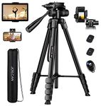 Phone Tripod, 68" Tablet Tripod Stand for Phone Cameras, Travel Tripod Compatible with iPad iPhone DSLR SLR Projector, Cell Phone Tripod Stand with Remote/Travel Bag / 2 in 1 Mount