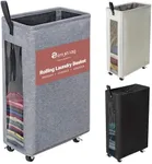 ZERO JET LAG 25 Inches Slim Laundry Storage Hamper - Large Rolling Clothes Hamper - Rolling Storage Bin - Tall Corner Basket - Clear Window Visible - Dirty Laundry Bin - Heather Gray Clothes Basket