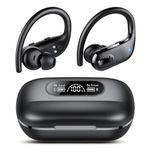 Wireless Earbuds, Bluetooth 5.3 Headphones Wireless with 4 ENC Noise Canceling Mic, 80Hrs LED Display Over Ear buds with Earhooks, Deep Bass Wireless Earphones, IPX7 Waterproof for Sport(Black)