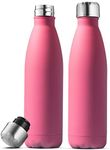 Triple Insulated Stainless Steel Water Bottle (Set of 2) 500ml Insulated Water Bottles, 100% Leakproof Travel Bottle Keeps Hot and Cold - BPA-Free Reusable Flask - Non-Sweat Metal Drinking Bottle