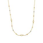 14K Real Solid Gold Beaded Pearl and Italian Balls Pendant Necklace for Women | Birthday Gift for Her | Chain Necklace