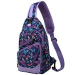 VASCHY Sling Bag,Rucksack Bag for Women Anti-theft Chest Bag Lightweight Water Resistant Crossbody Backpack for Hiking, Sport, Travel(Purple Butterflies)