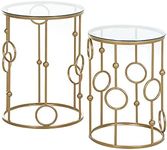 HOMCOM Round Coffee Tables Set of 2, Gold Nesting Side End Tables with Tempered Glass Top, Steel Frame for Living Room, Gold