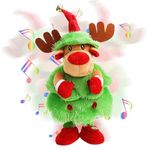 KKUYT LED Musical Christmas Tree Reindeer Stuffed Animal Funny Singing Dancing Elk Plush Toy Lights Up Mimicking Twisting Interactive Animated Elk Dolls Toy Christmas Decoration Gift