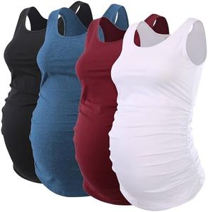 Ecavus 3PCS Womens Layering Maternity Tank Top Pregnancy Shirt Scoop Neck Sleeveless Ruched Vest