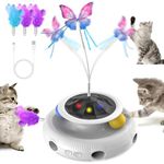 SUNFATT Cat Toys for Indoor Cats,3 in 1 Interactive Cat Toy,USB Rechargeable,Moving Ambush Feather,Fluttering Butterfly,Cat Toy Balls,Stimulate Cat's Hunting Instincts,Jouet Pour Chat Pass The Time.