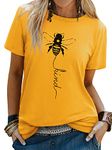 Dresswel Women Bee Kind T-Shirt Ladies Bee Graphic Shirt Crew Neck Short Sleeve Summer Tee Tops(1-Yellow, L)