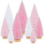 Leyndo Artificial Mini Christmas Tree Xmas Sisal Bottle Brush Trees with Wood Base Christmas Pine Trees for Christmas Party Table Top Decor Winter Ornaments Home Kitchen Crafts (Multi Color,9 Pcs)