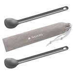 Navaris Long Handle Titanium Spoons (Set of 2) - 8.4" (21.5cm) Long Metal Spoon Set for Backpacking and Camping - Strong Ultra Lightweight Cutlery