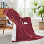 Heated Blanket Twin, Electric Blanket Heating Blanket with 10 Heating Levels & 1-8 Hours Auto Off, Soft Cozy Sherpa Portable Washable Blanket with Fast Heating, 62 x 84 Inches, Wine