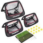 CHAMPKEY Premium Golf Chipping Net with Golf Hitting Mat | 3 Chipping Targets System for Improving Chipping Skills | Come with 12 Foam Practice Golf Balls (Dual Turf Mat with Net)