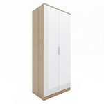 ELEGANT Soft Close 2 Door Wardrobe High Gloss White-Oak 1800x760x470mm Bedroom Furniture