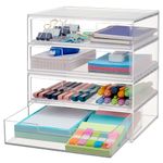 STORi Chloe 4 Drawer Clear Makeup Organizer | Sort Cosmetics and Beauty Supplies | Set Includes Two Stackable Double Drawer Units | Made in USA