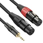 JOMLEY Dual XLR to 3.5mm Stereo Mic Cable, Dual XLR Female to 3.5mm TRS Y-Splitter Stereo Cable, 2 XLR Female to 1/8 Inch Mini Jack Breakout Lead Microphone Cord-6.6ft