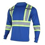 FONIRRA Hi Vis Safety Shirt Reflective for Men ANSI Class 2 High Visibility Work T Shirt Long Sleeves（Blue,S）