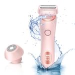 Electric Shaver Razors for Women 2-IN-1 Electric Razor for Womens Legs Underarm Face Pubic Hairs,Wet Dry Use Rechargeable Bikini Trimmer Hair Removal with Detachable Head,Painless IPX7 Waterproof Pink