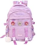 Toyshine High School Backpacks for Teen Girls Boys with 3 Cute Badges, Lightweight Bags for kids - Purple