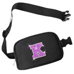 COSHAYSOO Black Belt Bag Waist Fanny Pack Small Crossbody Chest Purse with Initial Letter Patch for Women Teenage Girl Traveling Accessories, Personalized Christmas Trendy Gift Preppy Teen Stuff (K)