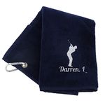 Always Looking Good Personalised Embroidered Golf Towel with Any Name Any Font Luxury Velour 50cm x 40cm Custom Embroidered Golf Towel with Carabiner Clip Gift- Golf Gifts for men and women (Navy)