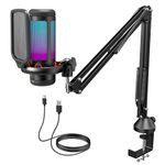 TONOR Gaming USB Microphone with Adjustable RGB Modes & Brightness, Condenser PC Mic with Boom Arm for Streaming Podcast Recording Studio Singing Youtube Compatiple with Computer/Laptop/Mac/PS4 TC310+