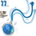 FLERDMAU Cat Toys Ball for Indoor Cats - Interactive Automatic Cat Ball Toy | Fast Rolling & Motion Activated Chirping | Hide and Seek Mouse Catching Game | Stimulates Hunting Instincts (Blue)