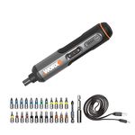 WORX WX240 3.6V (4V MAX) Mini Electric Screwdriver with 3-Gear Torque, 5Nm Power, 24pc Screwdriver Bits, LED Light - Lightweight, Cordless, USB C Charging, Ideal for Assembly & Repair Projects