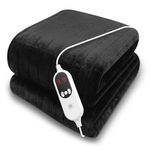 Purus Black Heated Throw Electric Blanket, 160 x 120cm Heated Blanket Machine Washable Soft Micro Fleece Electric Throw Overblanket with 12HR Timer and 9x Control Heat Settings