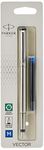 Parker Vector Fountain Pen | Stainless Steel with Chrome Trim | Medium Nib | Blue Ink | Hangtab