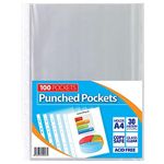 1ABOVE 30 Micron 100Pack A4 Glass Clear Plastic Wallets Punched Poly Pocket Paper Document Files (1)