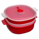 Snips, Microwave Steam Cooker 4 liters, Steam Cooker with 2 Trays, Microwave Container Red 26.5 x 22 x 13.5 cm, Quick Steam Cooking, BPA-Free, Made in Italy.