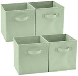 EZOWare Set of 4 Foldable Fabric Basket Bins, 26,7x26,7x28cm Collapsible Storage Cubes with Handle for Nursery Toys Baby Organizer- Pastel Green