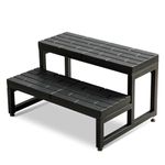 VOLUKA Hot Tub Steps -Heavy Duty Iron Frame Hot Tub Stairs,Spa Steps with Non-Slip Sturdiness Plastic Tread for Outdoor,Easy Install Multi Purpose 2-Step Spa Hot Tub Step, Black.