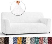 PAULATO BY GA.I.CO. Couch Cover - Sofa Cover - Sofa Slipcover - Soft Polyester Fabric Slipcover - 1-Piece Form Fit Stretch Stylish Furniture Cover - Microfibra Collection - Crisp White (Sofa)