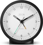 ZEON Round Analogue Alarm Clock with Light and Snooze Function, Silent Non-Tick Bedside Battery Powered Alarm Clock in Black & White, CE4552