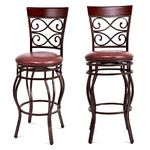 TANGZON Set of 2 Retro Bar Stools, 360° Swivel PU Leather Padded Bar Chairs with Backrest & Footrest, 75cm Counter Height Barstools for Kitchen Island, Restaurant and Pub