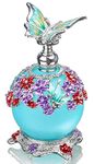 YUFENG Fancy Retro Frosted Blue Restoring Glass Perfume Bottle with Butterfly Stopper Empty Refillable (Blue)