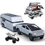 FEXXA 🏎️ Scale Exclusive Alloy Metal Pull Back Die-cast Car Model with Sound Light Mini Auto Toy for Kids Metal Model Toy Car with Sound and Light (1:32 Scale Tesla Pickup Trailer -Silver)