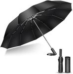 Matakul Folding Umbrella, Large Windproof Umbrellas Easy Auto Open Close, Premium Travel Umbrellas for Rain Strong Fiberglass Frame, Durable &Compact Umbrella for Men and Women (Black)