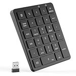 PINKCAT Wireless Numeric Keypad, 28 Keys Aluminum Rechargeable Number Pads Portable Numpad Financial Mechanical Accounting Multi-Function Keyboard Extensions for Laptop, PC, Notebook, Surface - Black