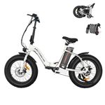 Aostirmotor 500W Folding Electric Bike for Adults 20"×4" Fat Tire Electric Bike 36V 13AH Removable Lithium Battery Adult Electric Bicycles, 25MPH E Bike for Adults, Shimano 7 Speed Ebike (White)