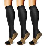 Copper Compression Socks (3 Pairs), 15-20 mmHg is Best Athletic & Medical for Men & Women, Running, Flight, Travel, Nurses - Boost Performance, Blood Circulation & Recovery (Large/X-Large, Black)