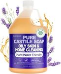 FLOWHYET Pure Castile Soap Liquid Lavender 1 Gallon (128 fl oz) Refill – Natural Organic Body Wash, Hard Water Friendly Bath Soap Liquid for Oily Skin,Body,Face, Laundry & Home Cleaning