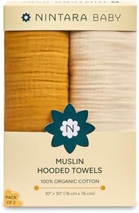 Nintara Baby Hooded Towel - 100% Organic Premium Muslin Cotton, 30" x 30" (76 cm x 76 cm), Ultra-Absorbent, Soft, Breathable, Hypoallergenic, Multipurpose, Gifts for Babies & Infants, Pack of 2