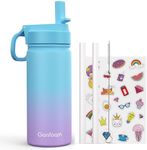 Kids Water Bottle, 16oz Kids Water Bottle with Stickers for School, insulated Stainless Steel Straw Cup, Gifts for Boys(Blue/Purple)