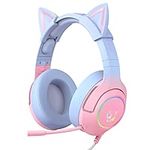 PHNIXGAM Gaming Headset for PS4, PS5, Xbox One(No Adapter), Cat Ear Headphones with Noise Cancelling Microphone, RGB Backlight, Surround Sound for PC, Mobile Phone, Gradient Pink Blue