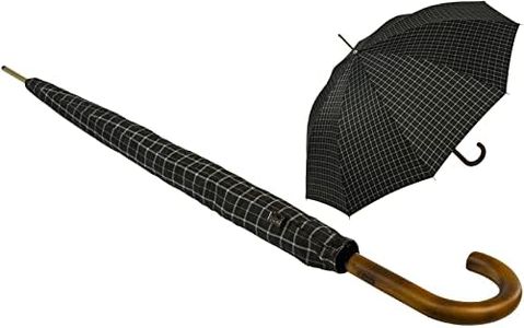 iX-brella Ombrello automatico da uomo con manico rotondo in vero legno, Nero - check black, 113 cm