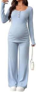 BLENCOT Maternity Sets Button Down Nursing Pajamas Long Sleeve Breastfeeding Loungewear with Adjustable Pants Light Blue L