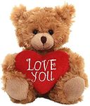 (Love You) - Plushland Adorable Mocha Heart Bear, Holding a Heart Pillow Embroidered Love Message for Girls, Boys, Women, Men and Anyone You Love to (Love You)